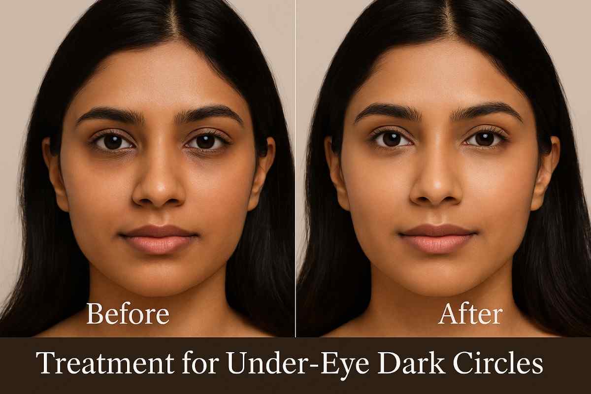 Before and after results of dark circles treatment in Delhi showing brighter under-eye area